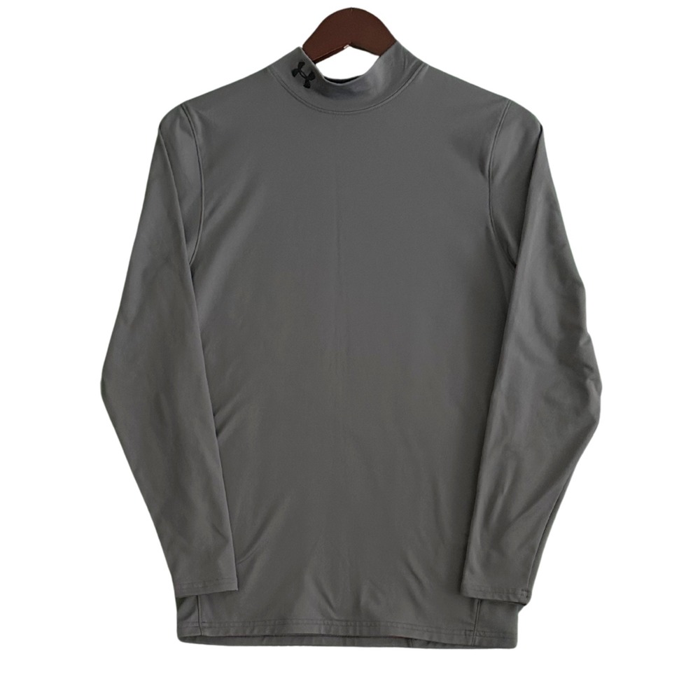 Under Armour ColdGear Mock Neck Shirt Mens Small Gray Compression Long Sleeve